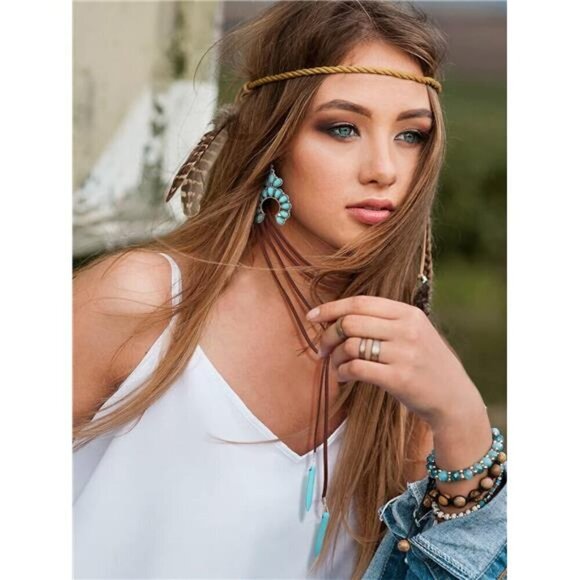 3 Pcs Western Jewelry for Women Bohemian Set, Boho Pendant Long Choker, - Picture 3 of 6